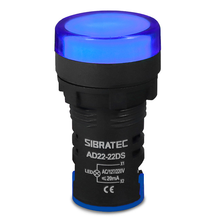 Sinaleiro LED Azul 110V-220V Padrão 22mm - AD22