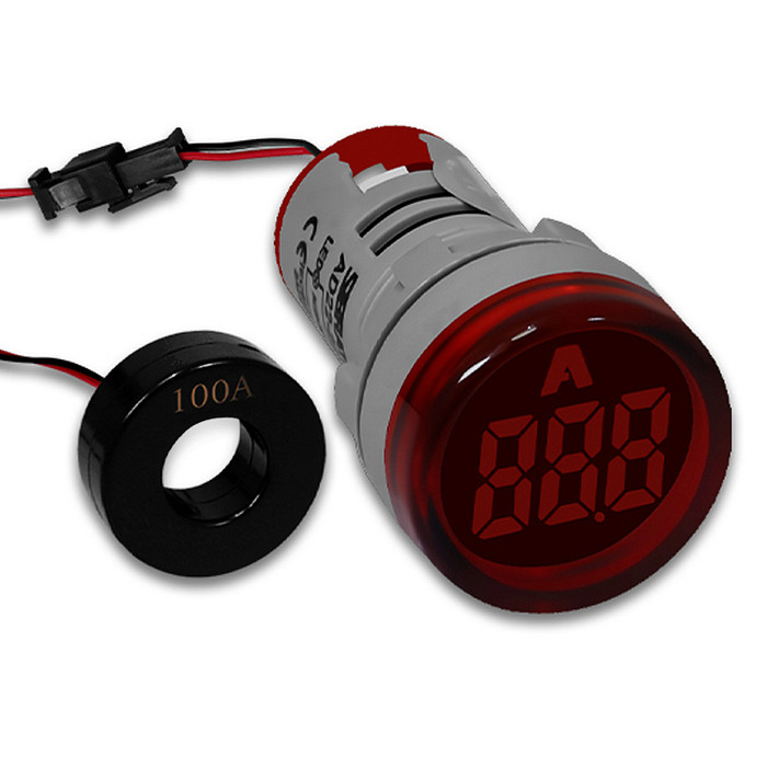 Amperímetro Digital Vermelho 0-100A 110/220V 22mm - AD22-22AM-R