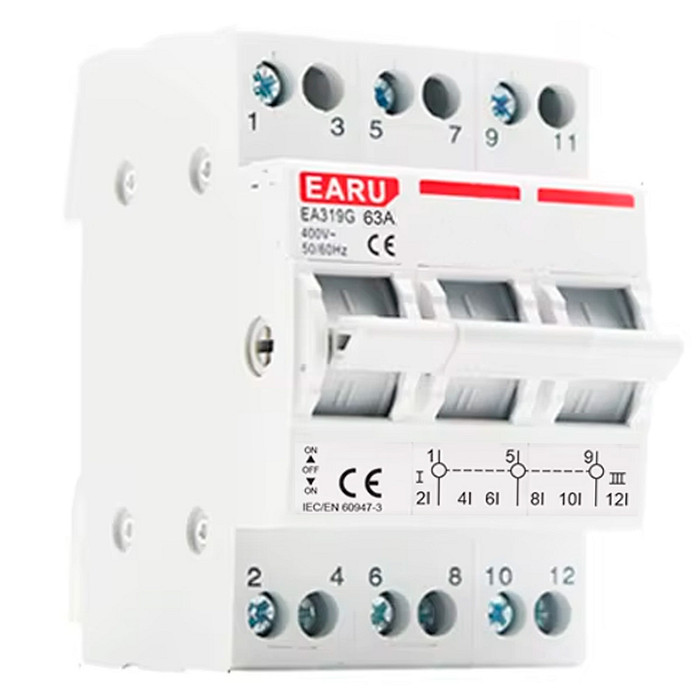 Chave de Transferência 3 Polos 63A Trilho DIN Tripolar Rede Gerador