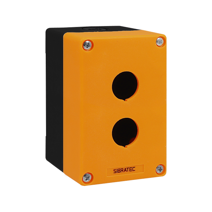 Caixa Plástica Botoeira com 2 Furos 22mm Amarelo e Preto