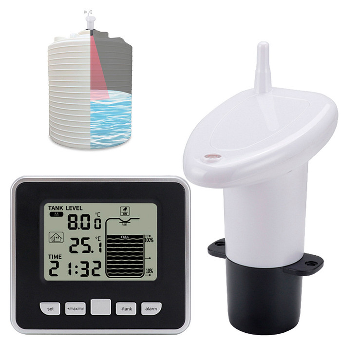 Medidor de Nível Ultrassônico com Display Remoto Medição 0-15m Alimentação à Pilha