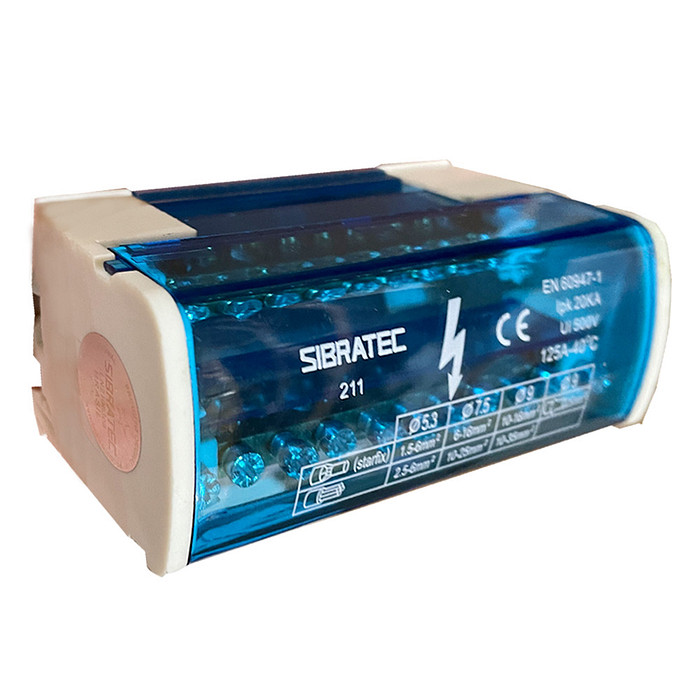 Bloco de Distribuição Bipolar 2 Barramentos X 11 Vias até 125A Modular Trilho DIN - S112-06