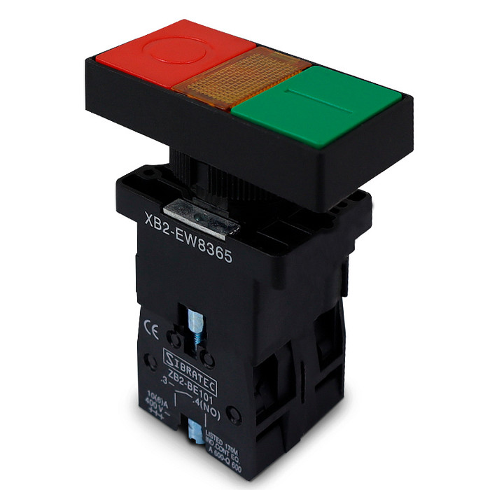 Botão Duplo Liga Desliga Iluminado 220V 1NA+1NF 22mm Retangular - XB2-EW8375