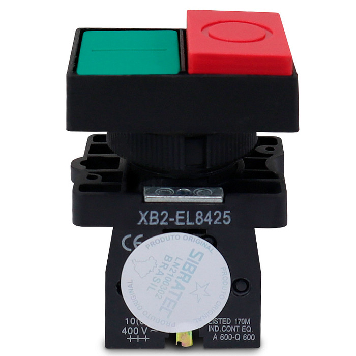 Botão Duplo Liga Desliga com Ressalto sem Iluminação 1NA+1NF 22mm Retangular - XB2-EL8425