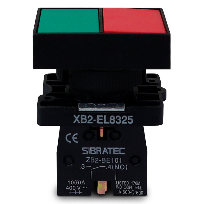 Botão Duplo Liga Desliga sem Ressalto sem Iluminação 1NA+1NF 22mm Retangular - XB2-EL8325