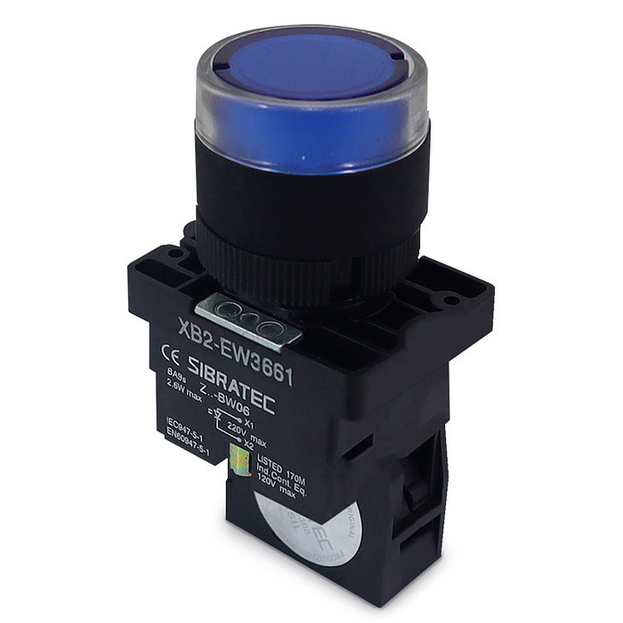 Botão de Impulso Azul 1NA Iluminado 220V Plástico 22mm - EW3661