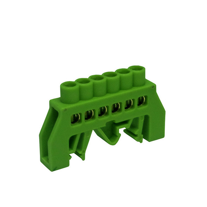 Barramento de Terra Verde 6 Vias 80A com Proteção para Trilho DIN ou Parafuso - HC-008