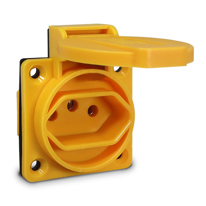 Tomada De Embutir Amarelo com Tampa 2p+t Padrão Brasileiro 10a / 20a  - TBSE