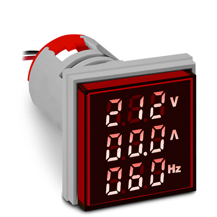 Multimedidor Digital Vermelho 22mm Tensão, Corrente e Frequência - AD22-22VAHS/R