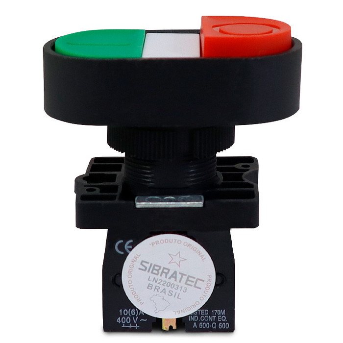 Botão Duplo Liga Desliga com Ressalto sem Iluminação 1NA+1NF 22mm Arredondado - XB2-EB8425