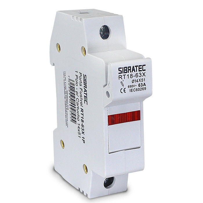Porta Fusível Cartucho 1 Polo até 63A RO16 14x51mm 690V com LED Indicador - RT18-63