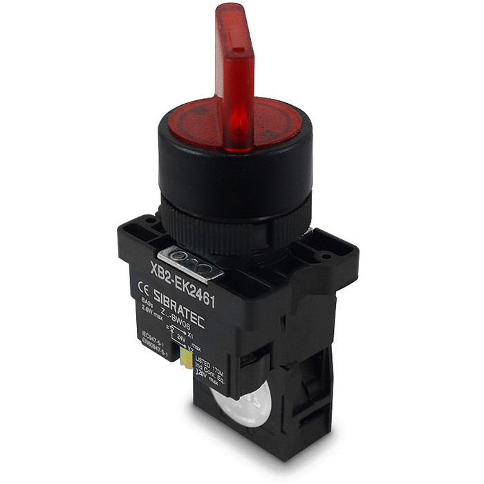 Chave Seletora Iluminada Vermelho 24V com 2 Posições 1NA Plástica 22mm - XB2-EK2461