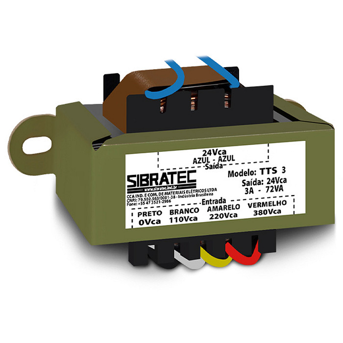 Transformador de Tensão  110V 220V 380V para 24V 3A 72VA para Comando - NR12