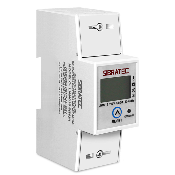 Medidor de Energia kWh Monofásico Medição Direta até 80A com Botão de Reset - LNM015