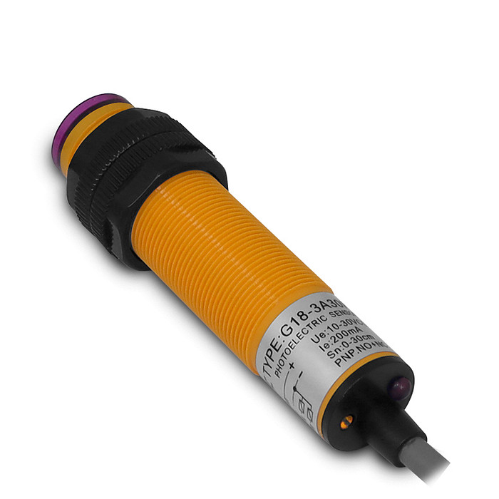 Sensor Fotoelétrico Difuso 18mm PNP-NA+NF 10-30V Range 0-30cm com 4 Fios - G18-3A30PC