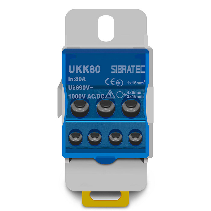 Bloco de Distribuição Monopolar 80A 1 Entrada 6 Saídas Modular Trilho DIN - UKK-80