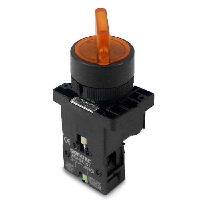Chave Seletora Iluminada Amarelo 220V com 2 Posições 1NA Plástica 22mm - XB2-EK2561