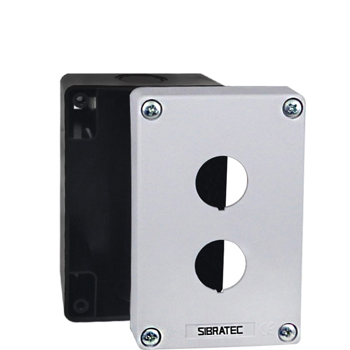 Caixa Plástica Botoeira com 2 Furos 22mm Branco e Preto