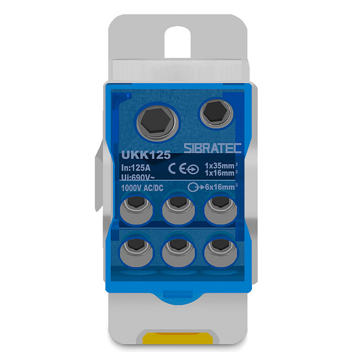 Bloco de Distribuição Monopolar 125A 2 Entradas 6 Saídas Modular Trilho DIN - UKK-125