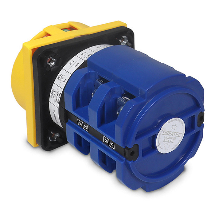 Chave Liga Desliga Rotativa 63A 4 Polos para Porta de Painel Vermelha / Amarela - LW28GS-63A