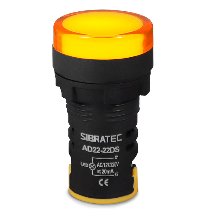 Sinaleiro LED Amarelo 110V-220V Padrão 22mm - AD22