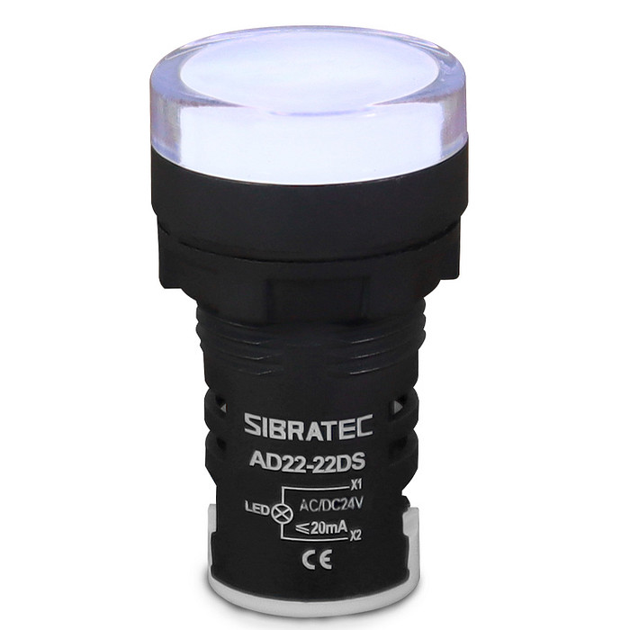 Sinaleiro LED Branco 12V-24V Padrão 22mm - AD22
