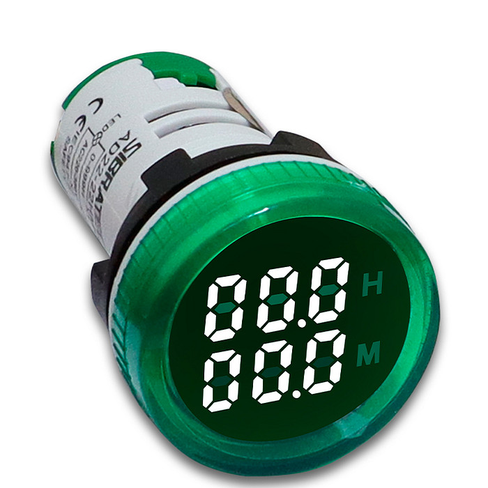 Horímetro Digital Medição 0-999 Horas 220V Verde Ø22mm - AD22-22HMG