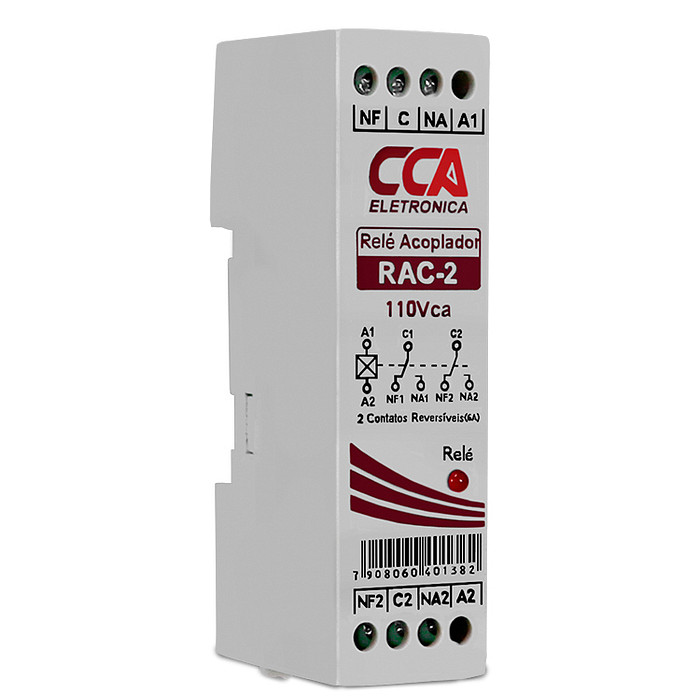 Relé Acoplador Interface 110V - 127V com 2 Contatos Reversíveis