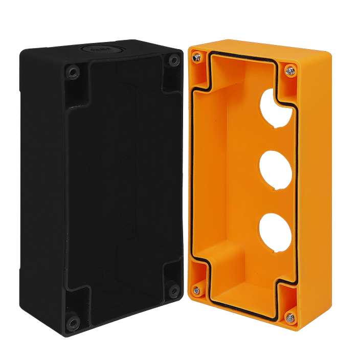 Caixa Plástica Botoeira com 3 Furos 22mm Amarelo e Preto