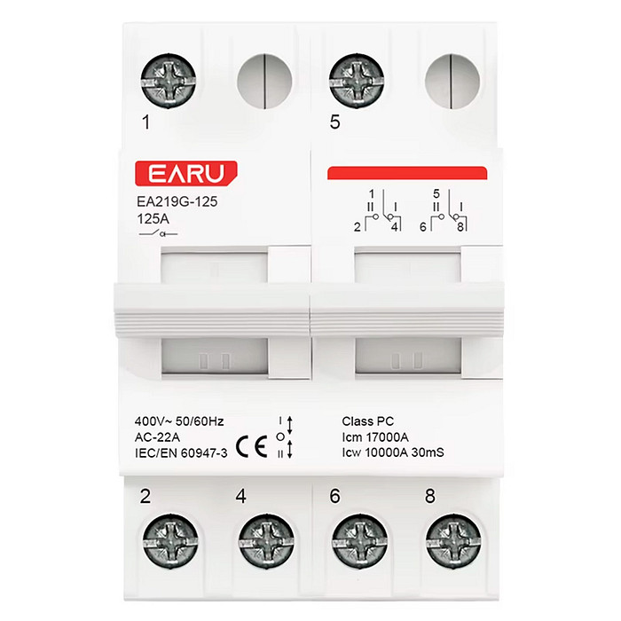 Chave de Transferência 2 Polos 125A Trilho DIN Bipolar Rede Gerador
