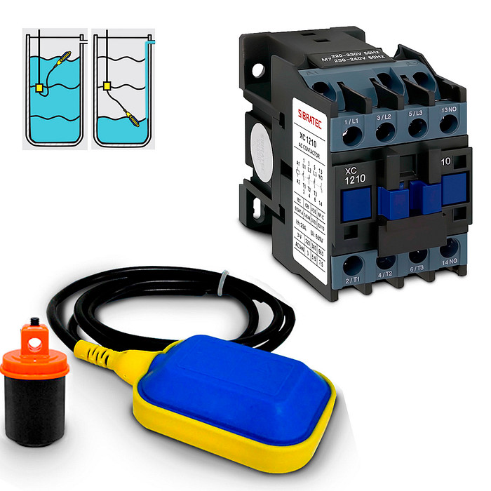 Kit Controle Nível Automático Chave Boia + Contator 12a Tripolar 220v