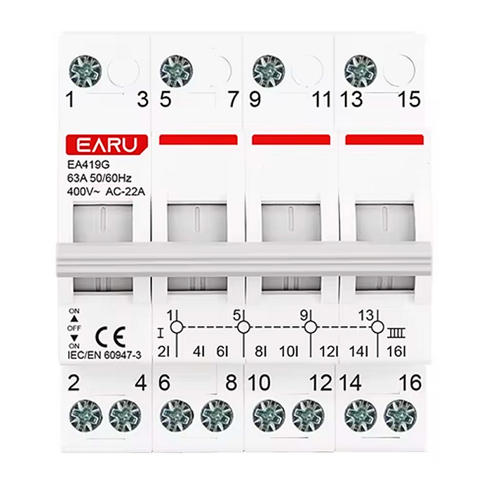 Chave de Transferência 4 Polos 63A Trilho DIN Tetrapolar Rede Gerador