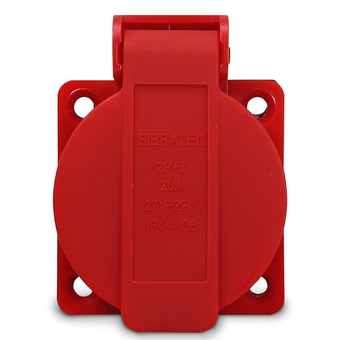 Tomada De Embutir Vermelha com Tampa 2p+t Padrão Brasileiro 10a / 20a  - TBSE