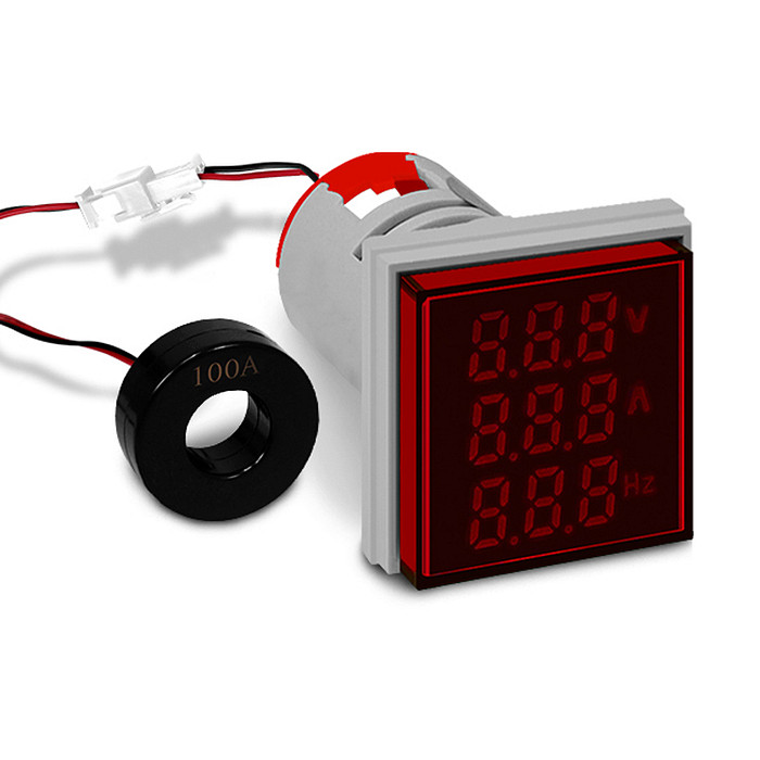 Multimedidor Digital Vermelho 22mm Tensão, Corrente e Frequência - AD22-22VAHS/R