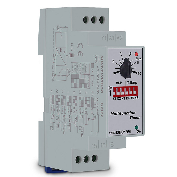 Rele Temporizador Multifunção (ON-DELAY / OFF-DELAY) Alimentação 24-240Vac/Vcd - DHC-19M