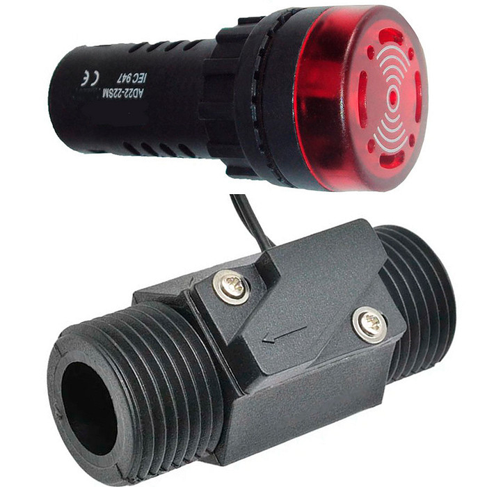 Kit Alarme Fluxo Água 110V Sensor Vazão + Buzzer Sonoro e Visual para Ladrão Caixa D'água