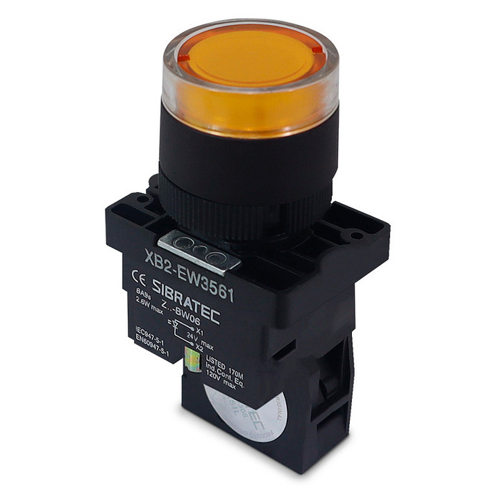 Botão de Impulso Amarelo 1NA Iluminado 24V Plástico 22mm - EW3561