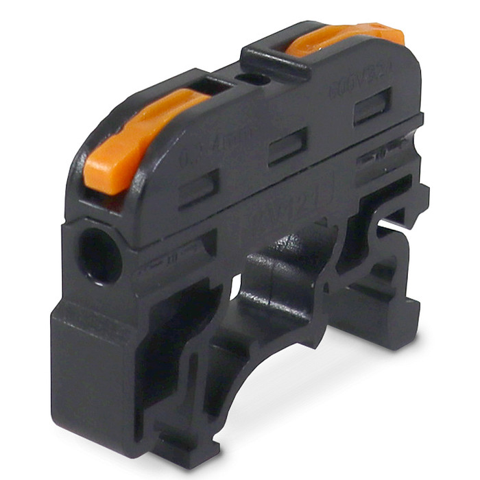 Borne Conector de Emenda Rápida Alavanca Preto 1 Polo 32A Cabo até 4mm Trilho DIN