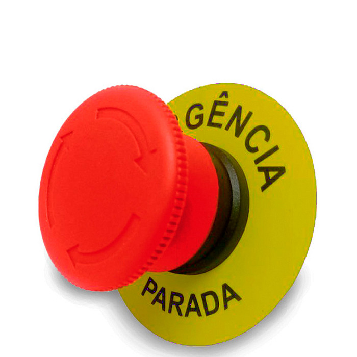 Placa de Identificação PARADA EMERGÊNCIA para Botão de Emergência 22mm
