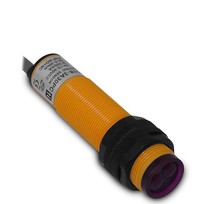 Sensor Fotoelétrico Difuso 18mm PNP-NA+NF 10-30V Range 0-30cm com 4 Fios - G18-3A30PC