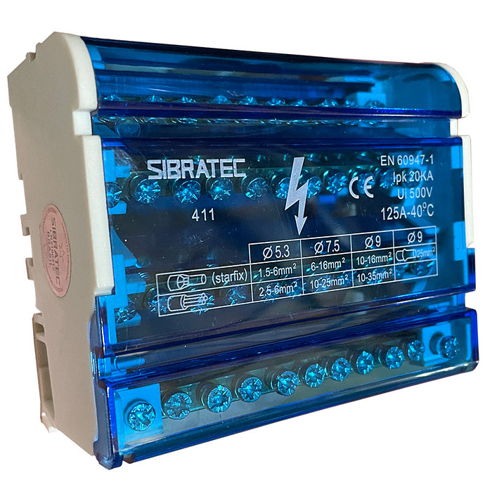 Bloco de Distribuição Tetrapolar 4 Barramentos X 11 Vias até 125A Modular Trilho DIN - S112-04