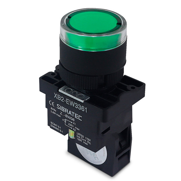 Botão de Impulso Verde 1NA Iluminado 220V Plástico 22mm - EW3361