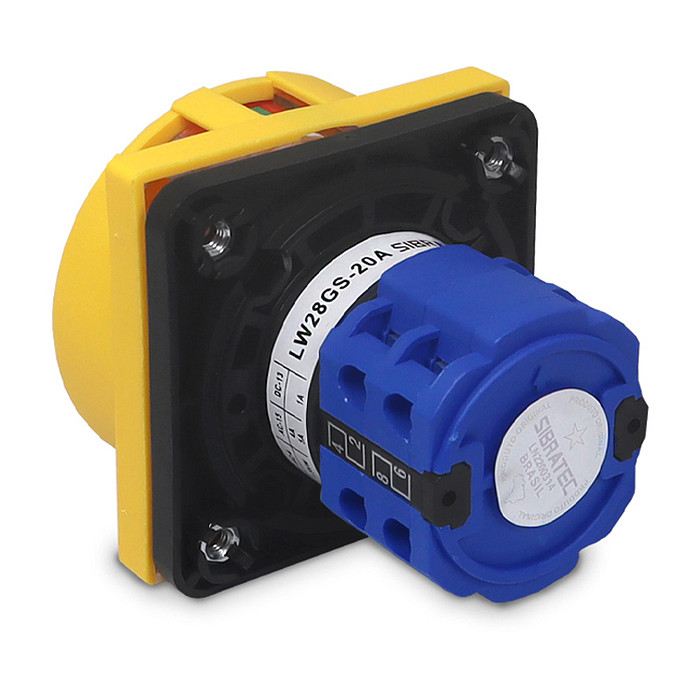 Chave Liga Desliga Rotativa 20A 4 Polos para Porta de Painel Vermelha / Amarela - LW28GS-20A
