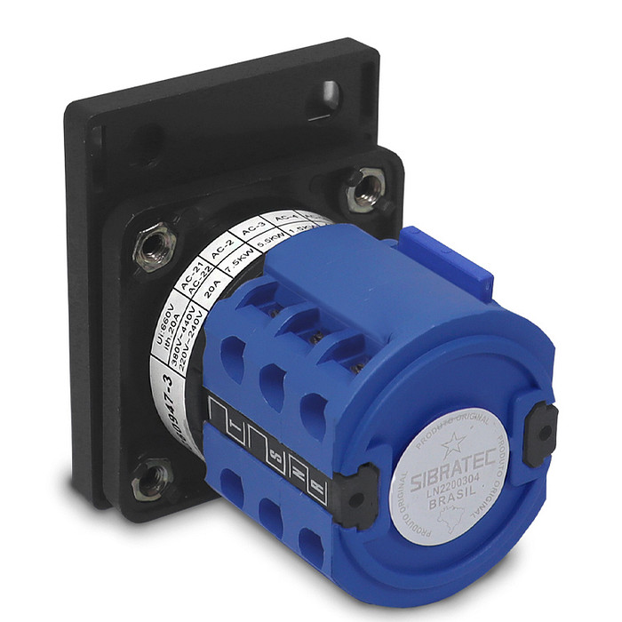 Chave Voltimétrica Rotativa com 7 Posições 660V 20A para Porta de Painel - LW28-20V