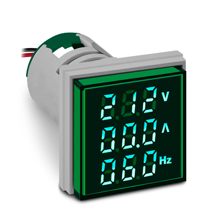 Multimedidor Digital Verde 22mm Tensão, Corrente e Frequência - AD22-22VAHS/G