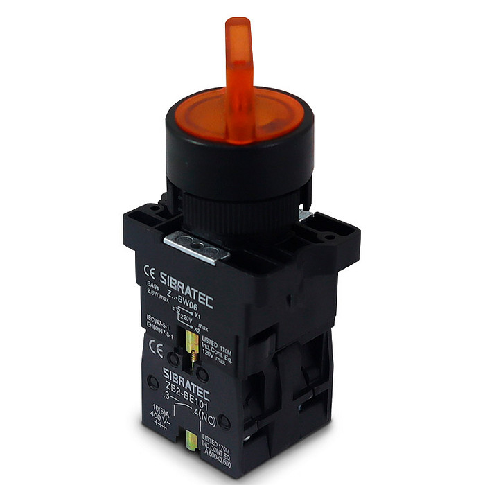 Chave Seletora Iluminada Amarelo 220V com 3 Posições 2NA Plástica 22mm - XB2-EK3565