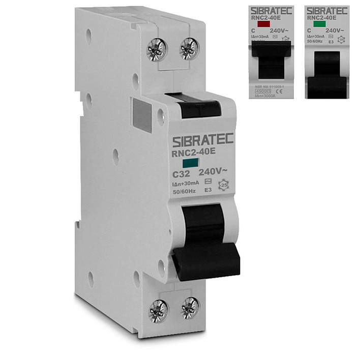 DDR Disjuntor Diferencial Residual 2 Polos 32a 30mA (Mini Disjuntor DIN + DR) - RNC2-40E-32