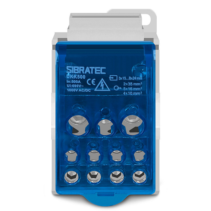 Bloco de Distribuição Monopolar 500A 1 Entrada Barramento 11 Saídas Modular Trilho DIN - UKK-500