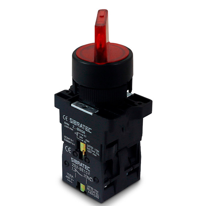 Chave Seletora Iluminada Vermelho 24V com 3 Posições 2NA Plástica 22mm - XB2-EK3465