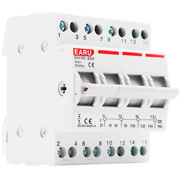 Chave de Transferência 4 Polos 63A Trilho DIN Tetrapolar Rede Gerador